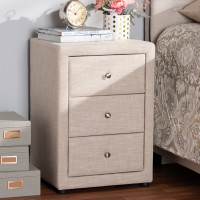 Baxton Studio BBT3138-Beige-NS Tessa Modern and Contemporary Beige Fabric Upholstered 3-Drawer Nightstand